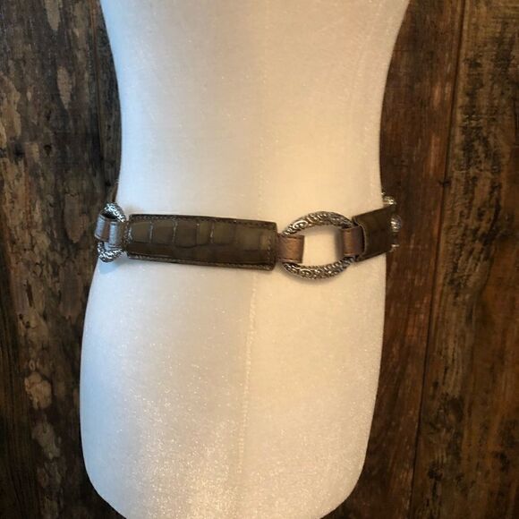 Brighton Sz 30 Khaki Silver Croc Leather Hook Belt - Picture 8 of 10